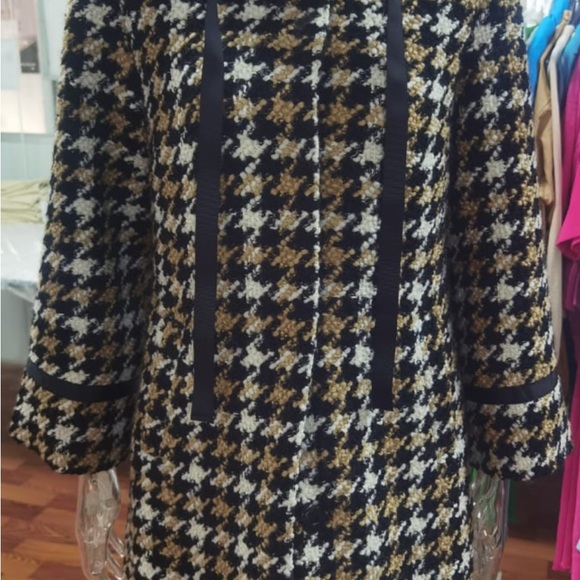 Black, White & Tan Houndstooth Coat Dress | Elegant, Timeless & Chic - Picture 4 of 9